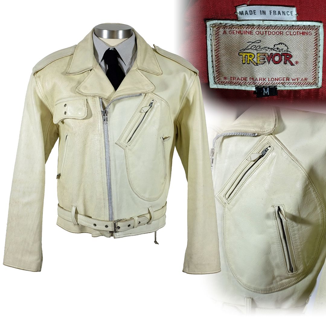 Lee Trevor white D-Pocket leather motorcycle jacket | Vintage
